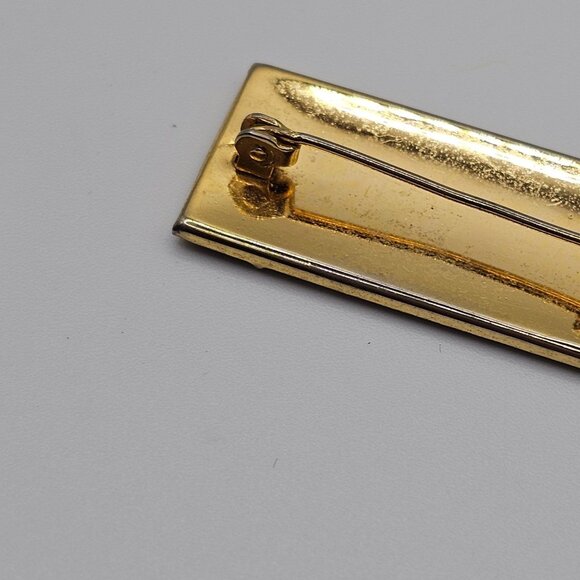 VTG Brooch Gold Plated Black Tone Italian Damascene Floral Bird Rectangular Pin - Picture 8 of 9